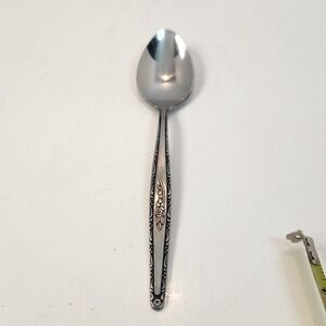 Interpur Satin Stainless INR3 Floral Rose Scroll Black Acc Place Tea Spoon 6 3/8